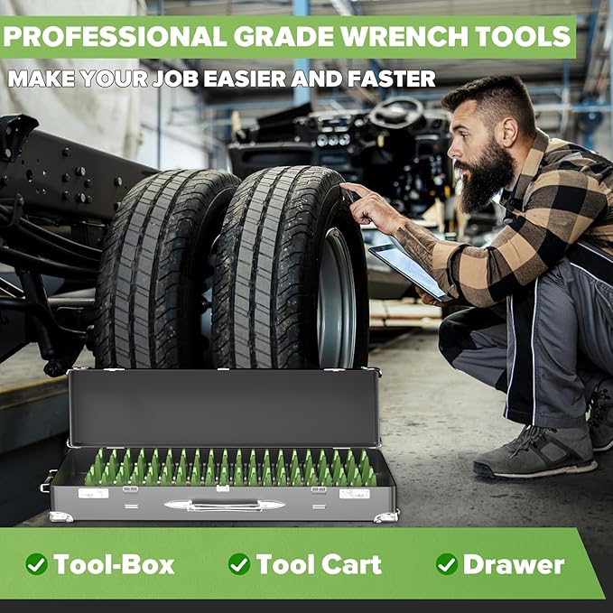 80PCS Modular Wrench Organizer Wrench Holder - Wrench Tool Organizers for Tool Drawer Storage, Wrench Storage Set with Metric & SAE Label, Wrench Rack Tool Gift for Professional Mechanics Men, Green