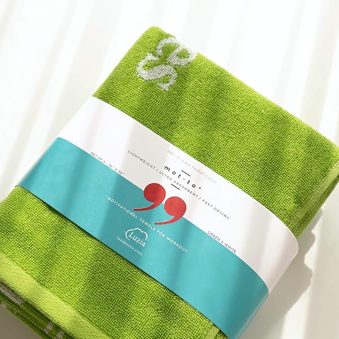 Luzia Workout Towels with Motivational Quotes for Sweat (Pack of 4) - mot-to Lightweight and Super Absorbent for Exercise, Sports, Workout, Fitness, Gym, Yoga, Running and Travel (Green)