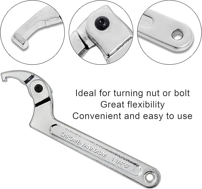 Wadoy Spanner Wrench Set Adjustable C Pin Spanner Hook Wrench Chrome Vanadium 4 Pcs Include 3/4-2", 1 1/4-3", 2-4 3/4", 4 1/2-6 7/10" for Vehicles Mechanical Equipments Tighten Lock Nuts and Bearings