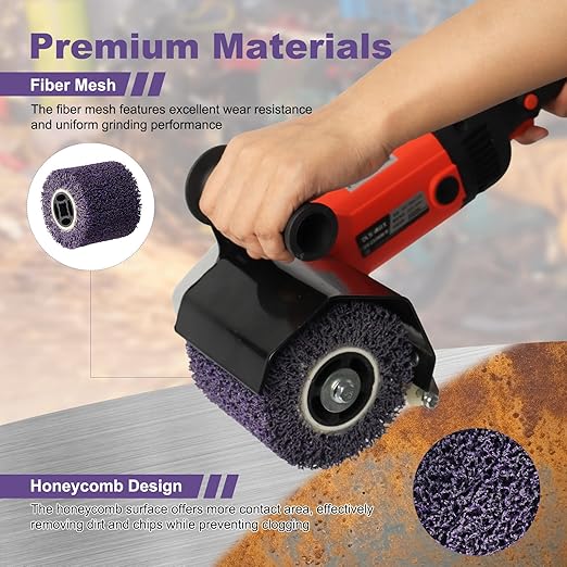 Rocaris 3PCS 36 Grit Abrasive Drawing Wheel Drum, 4.5"×4" Wire Drawing Polishing Burnishing Wheels, Buffing Wheels for Wood Metal Surface Polishing, Purple
