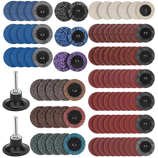 SUNJOYCO 104 PCS 2 Inch Sanding Discs, Die Grinder Sanding Disc, Quick Change Discs with 1/4 Inch Shank, Roll Lock Abrasive Disc for Surface Prep Strip Grind Polish Burr Finish Rust Paint Removal