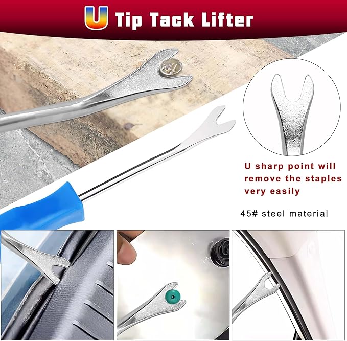 4Pcs Upholstery Staple Remover Tool Set with End Cutting Plier, Staple Puller, Nail Puller Plier, Tack Lifter, Zipper Bag,Fastener Remover Tools for Furniture Carpet Floor Wall Photo Frame
