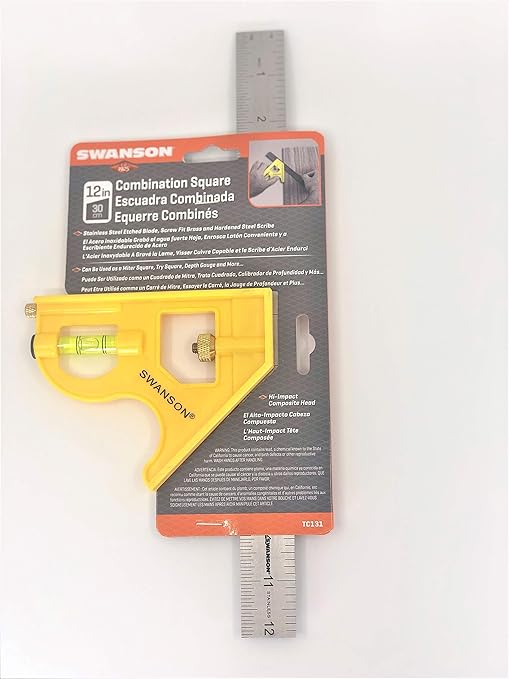 Swanson Tool Co TC131 12 inch Combo Square with Stainless Steel Rule, Inches/Metric Marks, Brass Bolt and Composite Body
