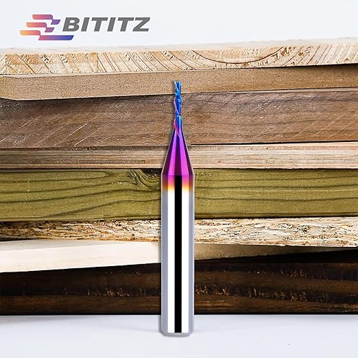 Downcut Spiral Router Bit 1/4 Inch Shank 1/16 Inch Cutting Diameter 1/4 inch Cutting Length with Extra Long Life Coating CNC Router Bits End Mill for Wood Cutting, Slot Mortise, Engraving
