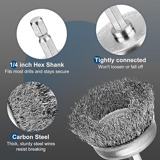 19Pcs Professional Wire Wheel Brush, Carbon Steel Wire Cup Brush for Drill, Drill Wire Brush for Cleaning Rust, Wire Brush Drill Attachments with 1/4 Inch Hex Shank