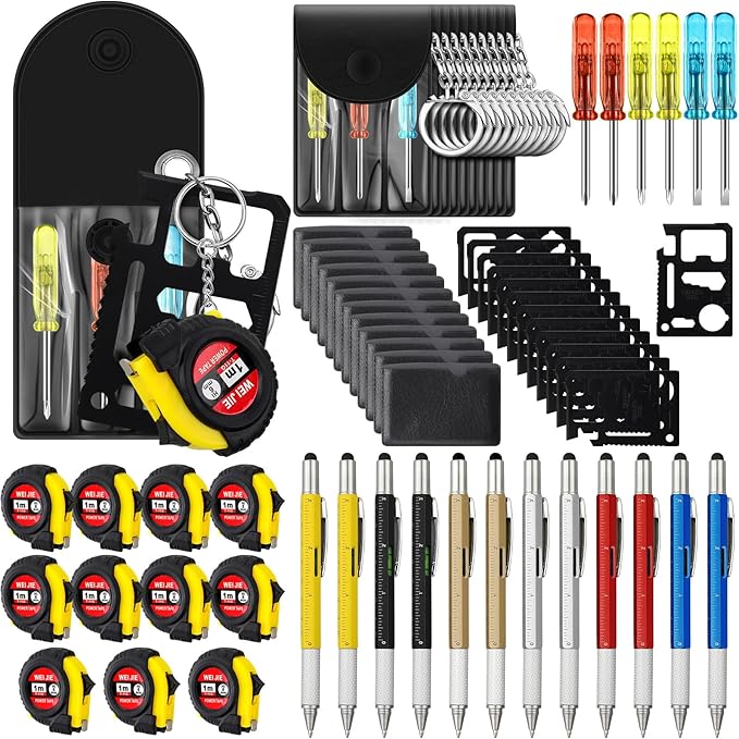48 Pcs Mini Tape Screwdriver Keychain Set Christmas Men Gifts Bulk Adult Party Favors Multitool Pen Card Tool Measuring Keychains Stocking Christmas Stuffers for Men Dad (Multicolor)