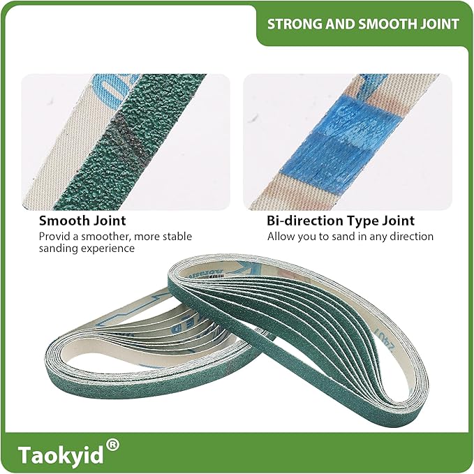 40-Pack 1/2×18 Inch Ceramic Sanding Belts, 10 Pcs Each of 60 80 120 240 Grit Belt Sander Sandpaper, Heavy-Duty Air File Sander Belt for Metal, Stainless, Wood