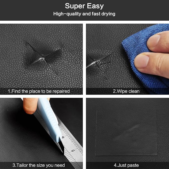 Self-Adhesive Leather Repair Patch Kit for Furniture, Sofa, Couch, Car Seats, 17x79 Inch Large Waterproof Vinyl Repair Tape, Strong Adhesive (Black)