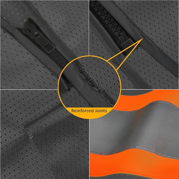 TCCFCCT Mesh Hi Vis Vest with Pockets High Visibility Reflective Safety Vest for Men Women, Construction Vest with Fluorescent Orange Extend Edge, Meets ANSI/ISEA Standards, Grey, 4XL