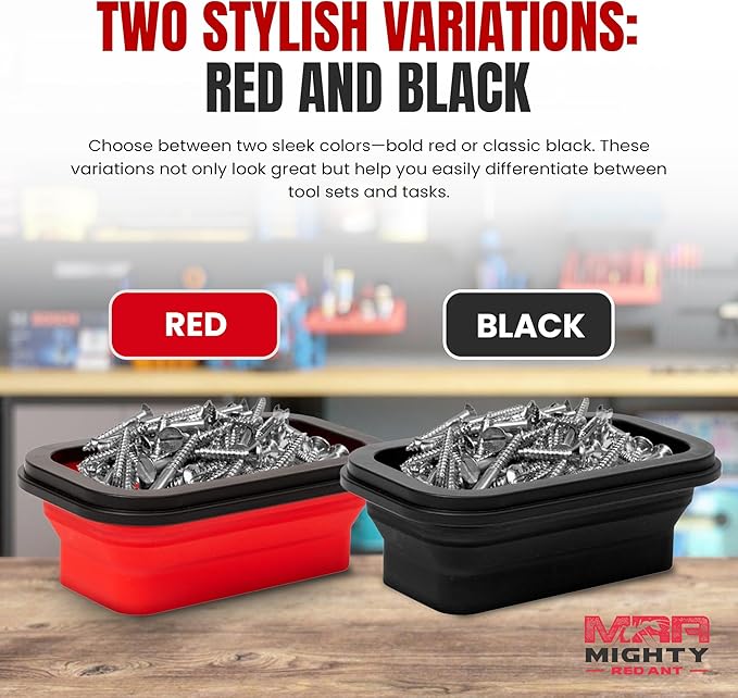 Collapsible Magnetic Tray Set of 3 Sizes – Foldable Silicone Tool Tray Organizer for Screws, Bolts, Nuts, Washers, Pins, & Small Metal Parts with Durable Magnetic Base (Black)