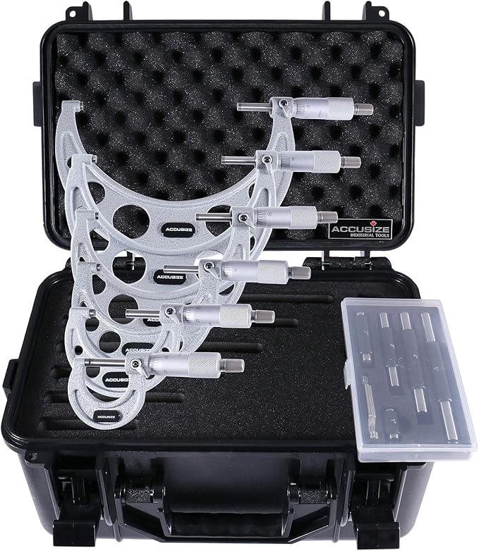 Accusize Industrial Tools 0-6 inch by 0.0001'' Ultra-Precision Outside Micrometers with Carbide Tips 6 Pc Set, Eg00-0906