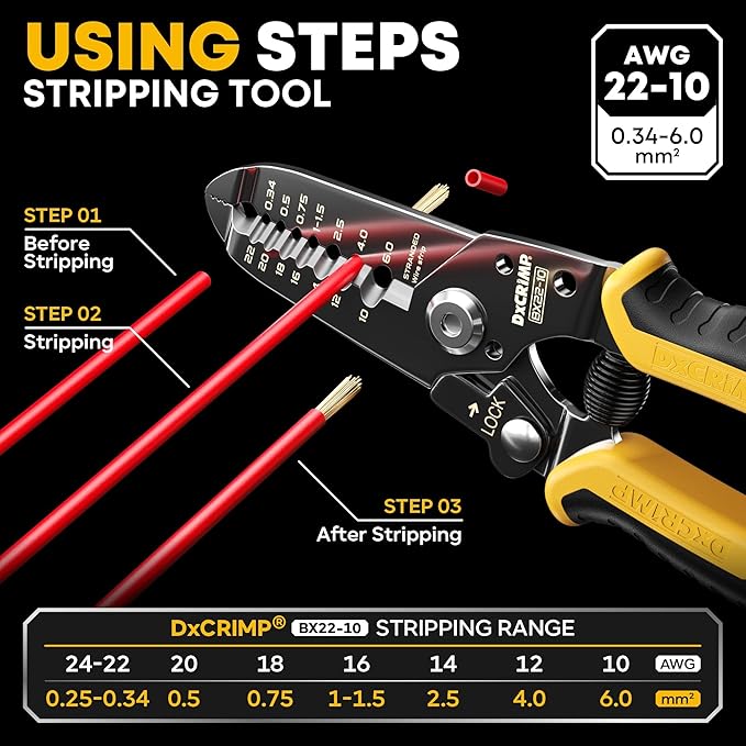 Ferrule Crimping Tool Kit with 24 Sizes Ferrules, Ratchet Pliers for AWG24-8, Hexagonal Wire Crimp Pliers for Professional Electricians and DIY, Durable and Easy to Use with Crimp Connectors