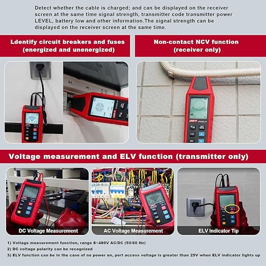 UNI-T AC/DC Advanced Circuit Tracer and Breaker Finder Kit, Wire Tracer Electrical in Wall Underground Short Open Detection 8V-480V Voltage Measurement 8 Languages(UT25CL)