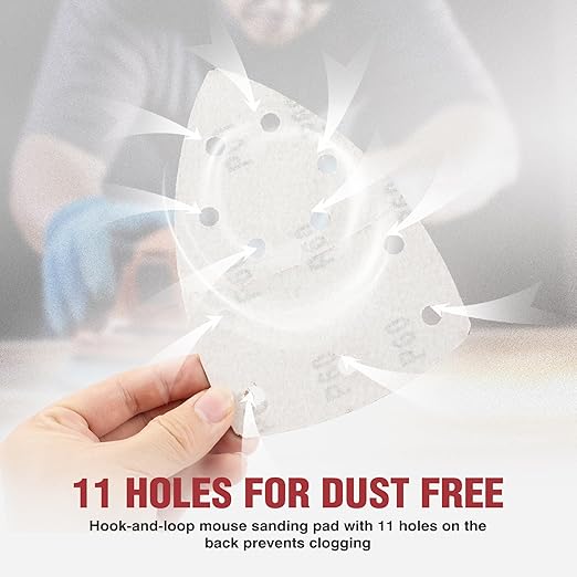 S SATC 50 PCS Mouse Sander Sandpaper 11 Holes 60 Grit Detail Sander Sandpaper Palm Sander Paper Hook and Loop Sander Pads Triangular Sanding Sheets