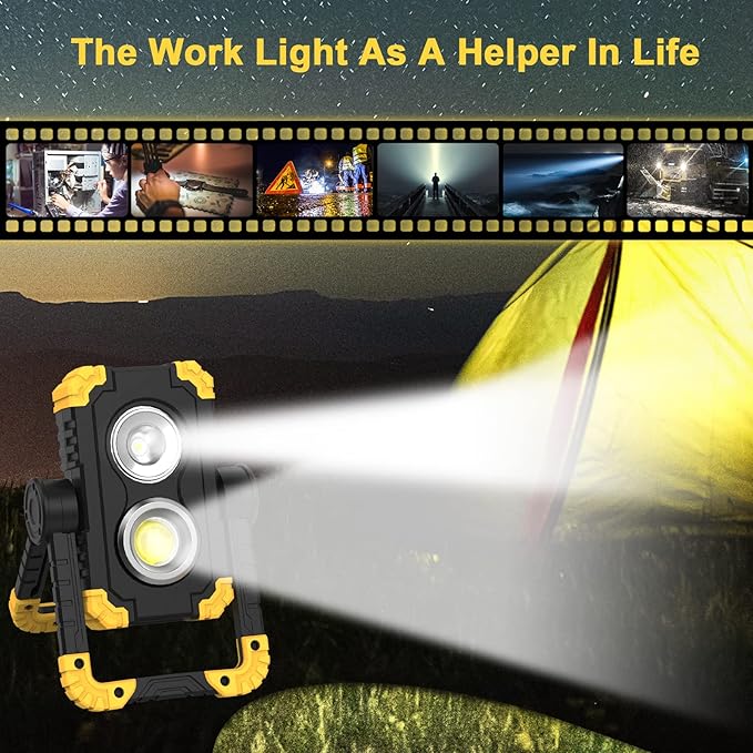 Samyoung 5000mAh 3000 Lumen Work Light Brightest, 30W Rechargeable Work Light, 360° Rotating LED IP65 Waterproof Mechanic Light for Job Site Car Repairing Construction Site