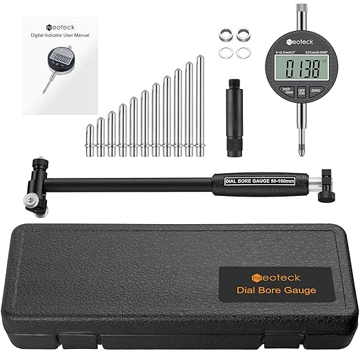 Neoteck Bore Gauge Set Digital Indicator Dial Bore Gauge (2-6"/0.0005") with Self-Centering Dial,Carbide Anvils, Insulated Grips for Deep Engine Cylinder Measurement-Black