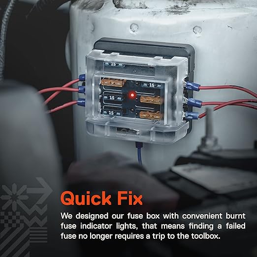True Mods 6 Way Blade Fuse Box for Automotive [ATC/ATO Blade Fuses] [100 Amp][LED Indicator] [Modular Design] [12V - 30V DC] Auto Marine Fuse Block