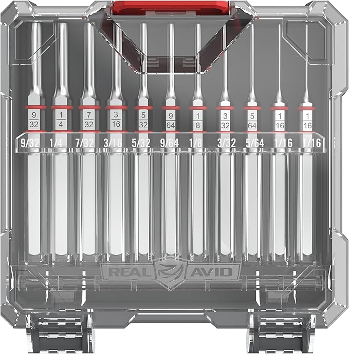 Real Avid 11-Piece Pin Punch Set - Portable All-in-One Punch Set with Storage Case - Choose Between Roll Pin, Standard or Brass and Steel Set