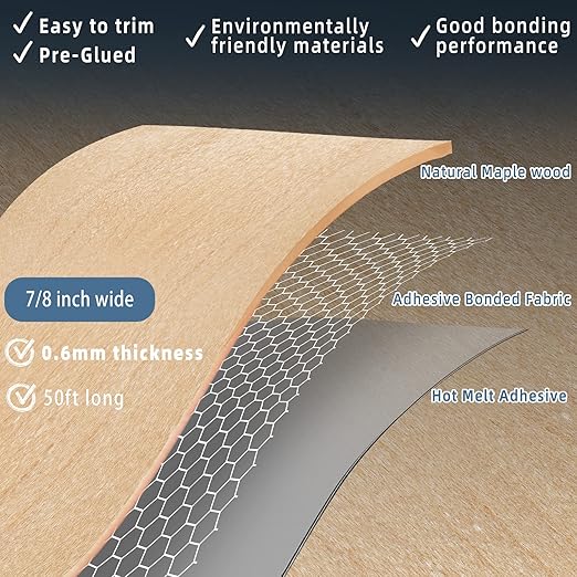 GSCIT Club Maple Edge Banding, 7/8 inch x 50ft roll of Veneer Edge Banding Preglued Flexible, Wood Tape Banding for Cabinet Repair Furniture