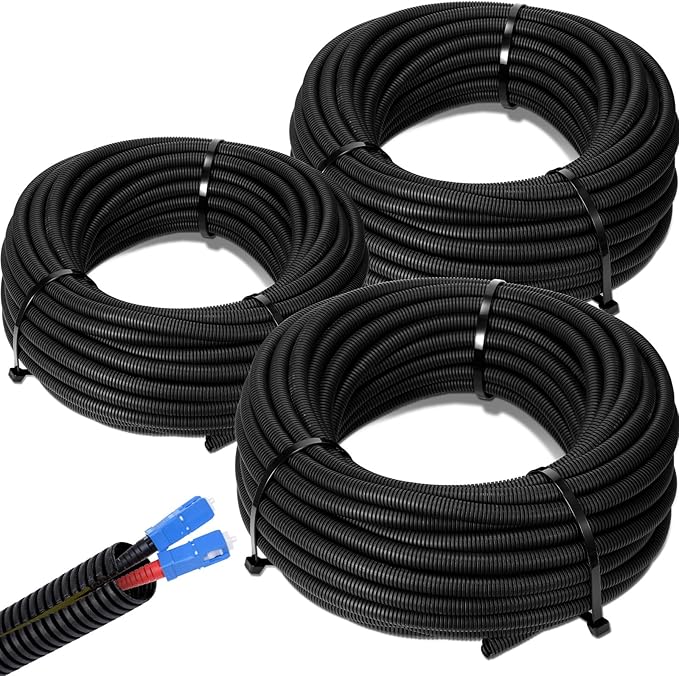 Sasylvia 1/4", 1/2", 3/8" x 100 Ft Split Wire Loom Tubing Automotive Wire Loom Assortment Split Cable Sleeves Bulk Flexible Electrical Conduit Protective Kit