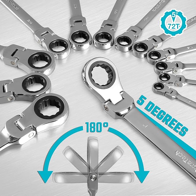 DURATECH 5/16" Flex-Head Ratcheting Combination Wrench, SAE, 72-Tooth, CR-V Steel