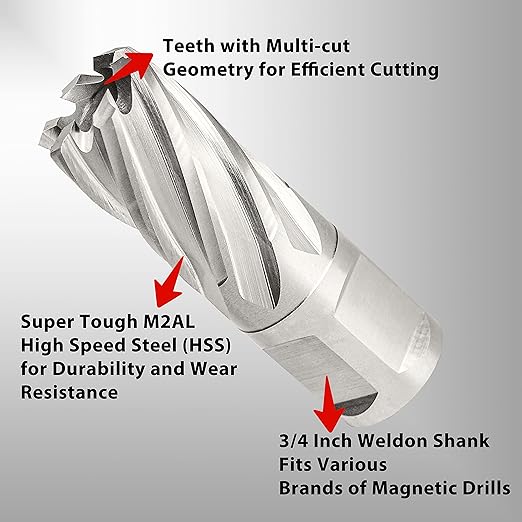 S&F STEAD & FAST Annular Cutter, 3/4" Cutting Diameter x 1" Depth of Cut for Magnetic Drill Press, Drill Bit Cutter, Mag Drill Bits with Pilot Pin