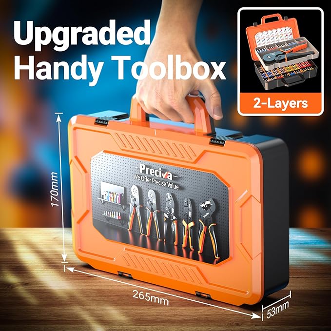 Preciva Ferrule Crimping Tool Kit - AWG 28-5 Self-Adjusting Ratchet Crimper with 1010Pcs Single & 265Pcs Twin Ferrules | Wire Terminal Connectors Kit
