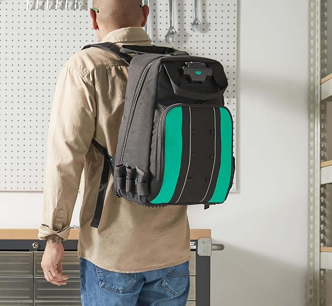 Amazon Basics Tool Backpack, Lighted Bag, Black, 55 Pockets (Previously Denali Brand)