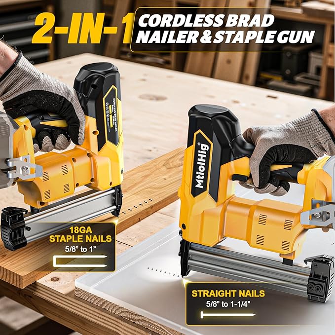 Cordless Brad Nailer 2-in-1 Compatible with Dewalt Battery, 5/8 to 1-1/4 Inch Electric Nail Gun/Staple Gun, 18 Gauge Nail Gun Brushless Motor with 1000 Nails for Wood Carpentry