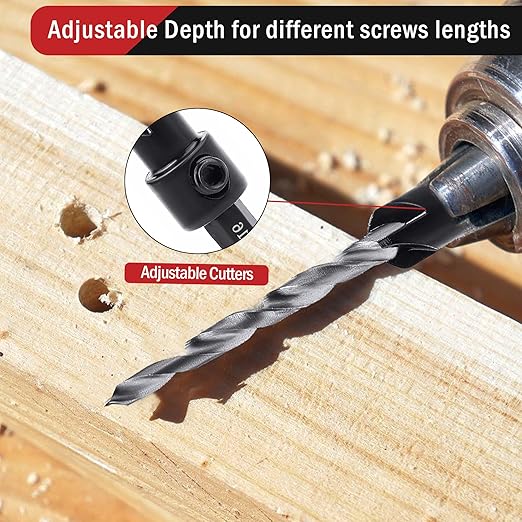 Countersink Drill Bit Set, 3PCS Tapered Drill Bits, M2 Countersink Set with 1/4" Hex Shank Quick Change and 1 Allen Wrench for Woodworking, Pilot Screw Hole Set for Soft & Hard Wood