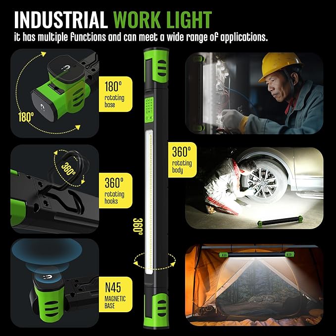 Magnetic Rechargeable Underhood Work Light for Mechanic, 7800mAh 12H, IP65 Waterproof, 360° Rotating, 4 Modes (2700K-6500K), USB-C Fast Charge, for Car Repairing/Garage/Emergency