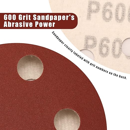 600 Grit 5 Inch Sanding Discs Hook and Loop Sandpaper, 150 PCS 8 Hole Adhesive Extra Fine Sand Paper for Random Orbital Sander