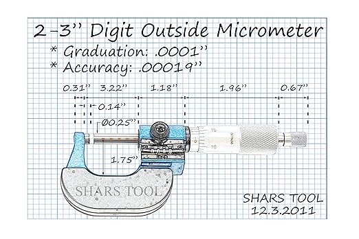 Shars 2-3" Digit-Outside Micrometer, .0001" Graduation 303-2405 P)