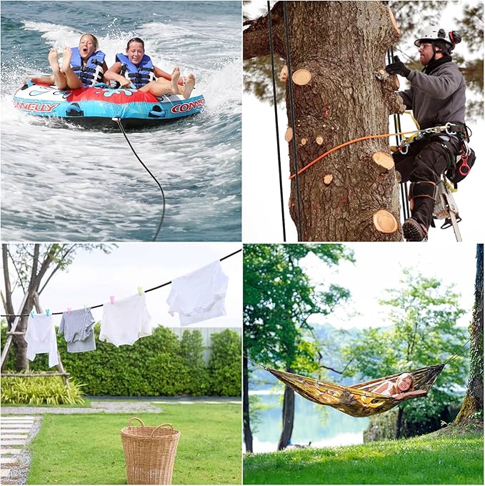 X XBEN Braided Polyester Arborist Rope 1/2 inch X 170ft, 48 Strands, 12 Inner core,5174 LBS Breaking Strength Outdoor Ropes, Arborist Rigging Rope for Rock Hiking Camping Swing Tree Rescue,Black