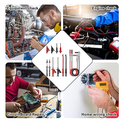 12pc Multimeter Test Leads,Test Leads with Alligator Clips,Test Hook,Banana Plug Leads,Telescopic Testing Hook,Suitable for Fluke, Kaiweets, Innova Multimeter, Voltmeter, Clamp Meter