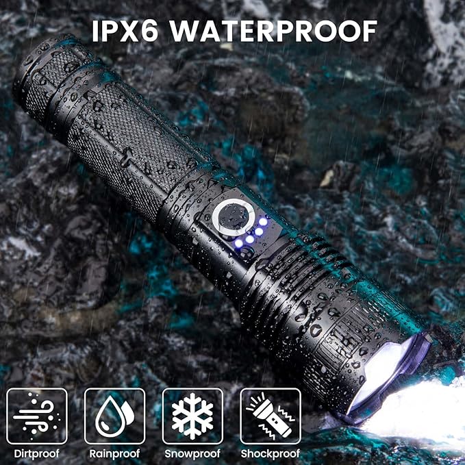 Rechargeable Flashlights High Lumens, 4 Pack 99,000 Lumens Led Flashlights with 5000ɱAh Βattery, Waterproof Powerful Flash Light Multifunctional Flashlights for Home Camping Hiking