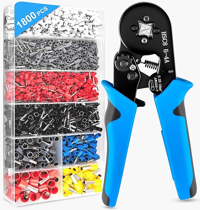 LUNEY Ferrule Crimping Tool Kit with 1800PCS Wire Ferrules Kit Wire End Terminals & Crimper Plier, Self-adjustable Ratchet Tool Set for AWG 23-7 Cable connectors, 0.25-10mm² (1800PCS PLUS)