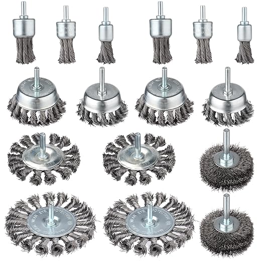 Rocaris 16 Pcs Twist Knot Wire Wheel Brush for Drill Crimped Cup Wire Wheels Brush Set for Drill with 1/4-Inch Shank for Rust Removal, Corrosion and Scrub Surfaces