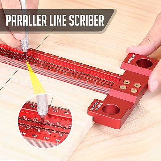 Woodworking Scriber T-Square Ruler 600mm with Thoughtful Support Lips, Architect Ruler for Carpenter Work, Layout and Measuring Tools