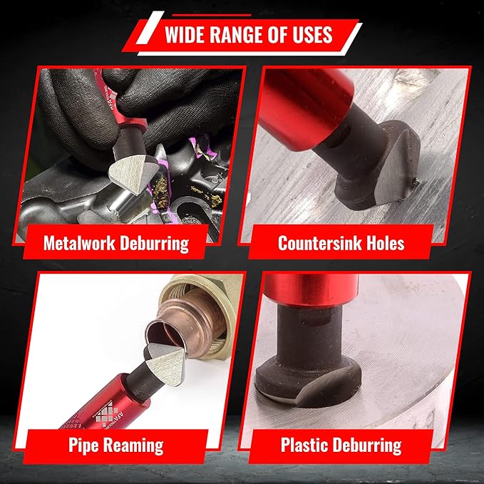 AFA Tooling - Countersink Deburring Hand Reamer with Hard HRC64 HSS Steel Head - Deburring Tool Works on Metal, Copper, PVC, Pipes & More - Machinist Tool with Steel Ergonomic Knerled Handle