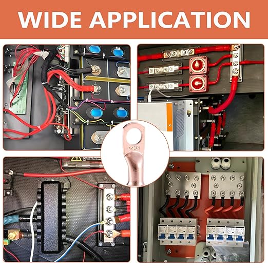 62PCS 4 AWG Ring Terminal Connectors Battery Copper Wire Lugs 4 Gauge 5/16", 3/8", 1/4", 1/2" with Heat Shrink Tubing Set, 30Pcs Battery Cable Ends and 32PCS Heat Shrink Tubing