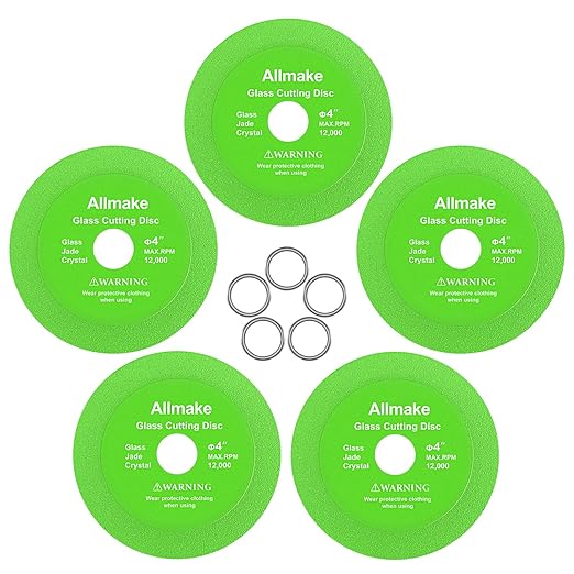 Glass Cutting Disc, Allmake 5pcs Rock Slab Grinding Disc 4 Inch for Angle Grinder, Diamond Glass Cutter Saw Blades for Grinding Cutting Bottle Crystal Ceramic Tile, Discos para Cortar Ceramica