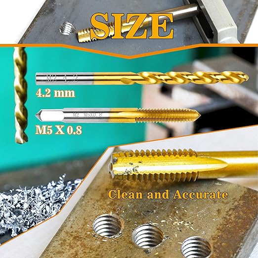 M5x0.8 Tap and 4.2mm Drill Bit Kit, M2 HSS Metric Drill and Tap Set, Combination of Drill and Tap Kit for Metal