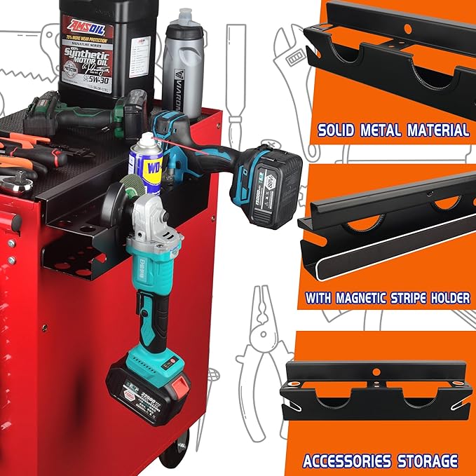 ULIBERMAGNET Angle Grinder Rack, Solid Steel Utility Storage Holder with 2 Bay, Heavy Duty Wall Mount Storage Metal Shelf Holder with Cord Hanger for Angle Grinders, Cutters, Polishers, Screwdriver