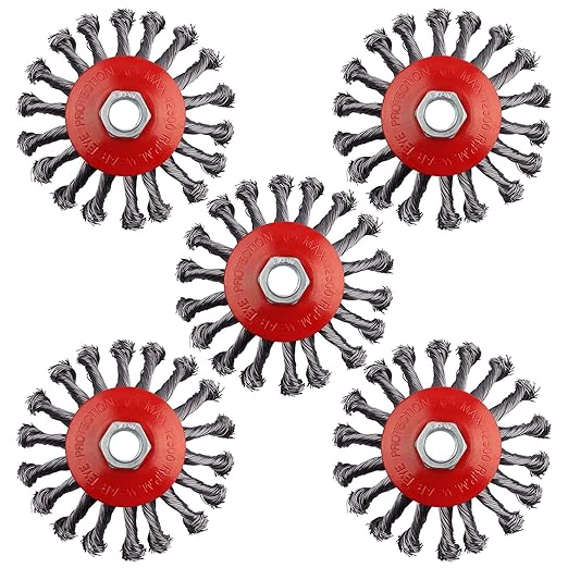 Wire Wheel for 4 1/2 Angle Grinder, 5 Pack 4.5 Inch Twist Knotted Wire Brush for Grinders, 5/8 Inch-11 Threaded Arbor