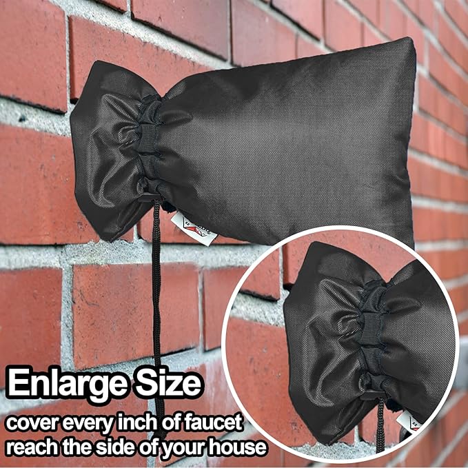 Enlarge Outdoor Faucet Cover for Winter Freeze Protection, 3M Thinsulate, 10"H x 6.3"W Hose Bib for Wall Taps Outside, Waterproof & Frost Free Insulated Spigot, 8 Pcs Faucet Socks - Black