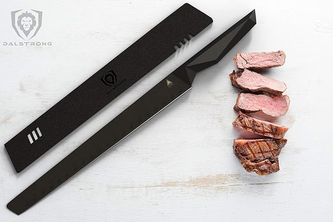 Dalstrong Slicing Knife - 12 inch - Shadow Black Series - Black Titanium Nitride Coated - High Carbon - 7CR17MOV-X Vacuum Treated Steel Carving Knife - Sheath - Kitchen Knife Slicer - NSF Certified