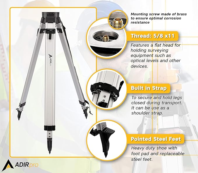AdirPro Aluminum 5/8-Inch 11-Threaded Flat Head Tripod with Quick Clamp (Black)
