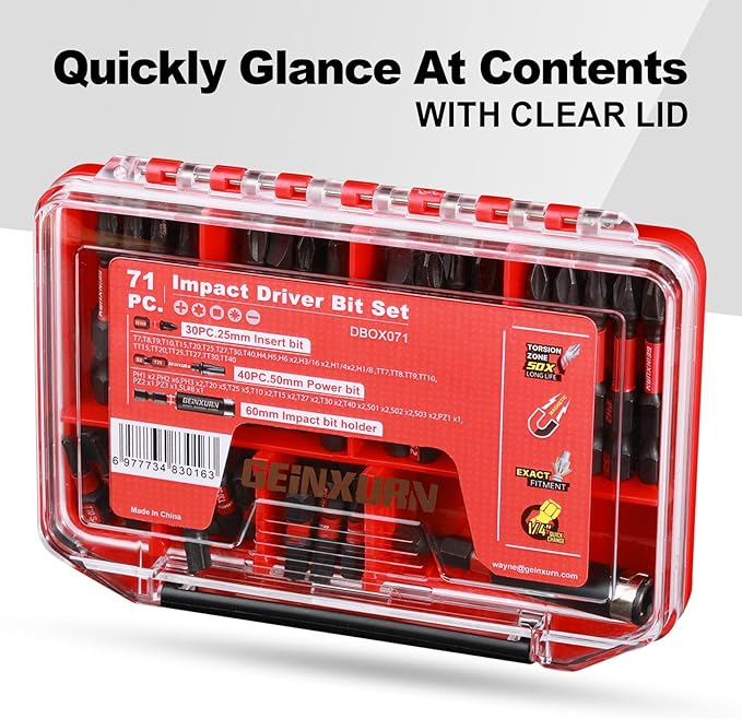 71pieces Impact Screwdriver Bits Set, Magnetic S2 Steel Multi Insert Power Bits Tips with Impact Bit Holder with Storage Box