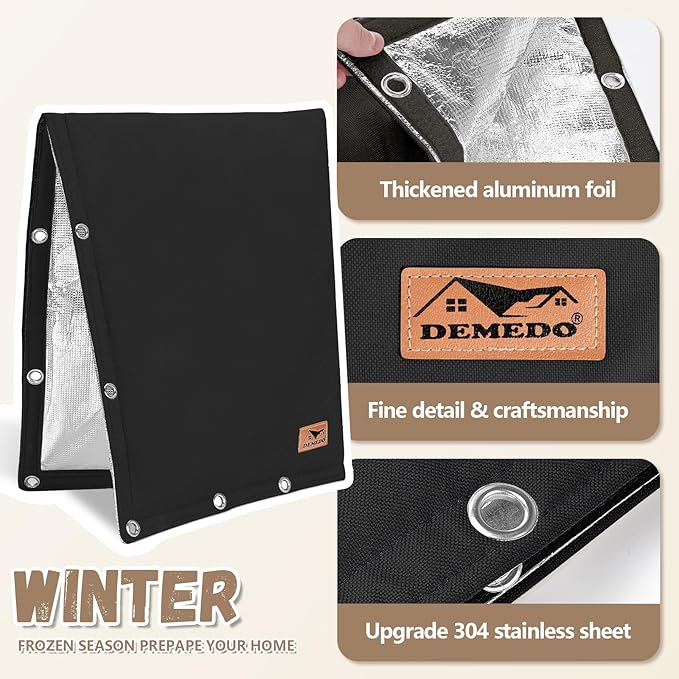 Backflow Preventer Insulation Cover - 2 Way Opening Pipe Insulation Cover for Irrigation Valve, Sprinkler Cover for Outside - Winter Freeze Protection Backflow Cover - 30" W x 24" H, Black